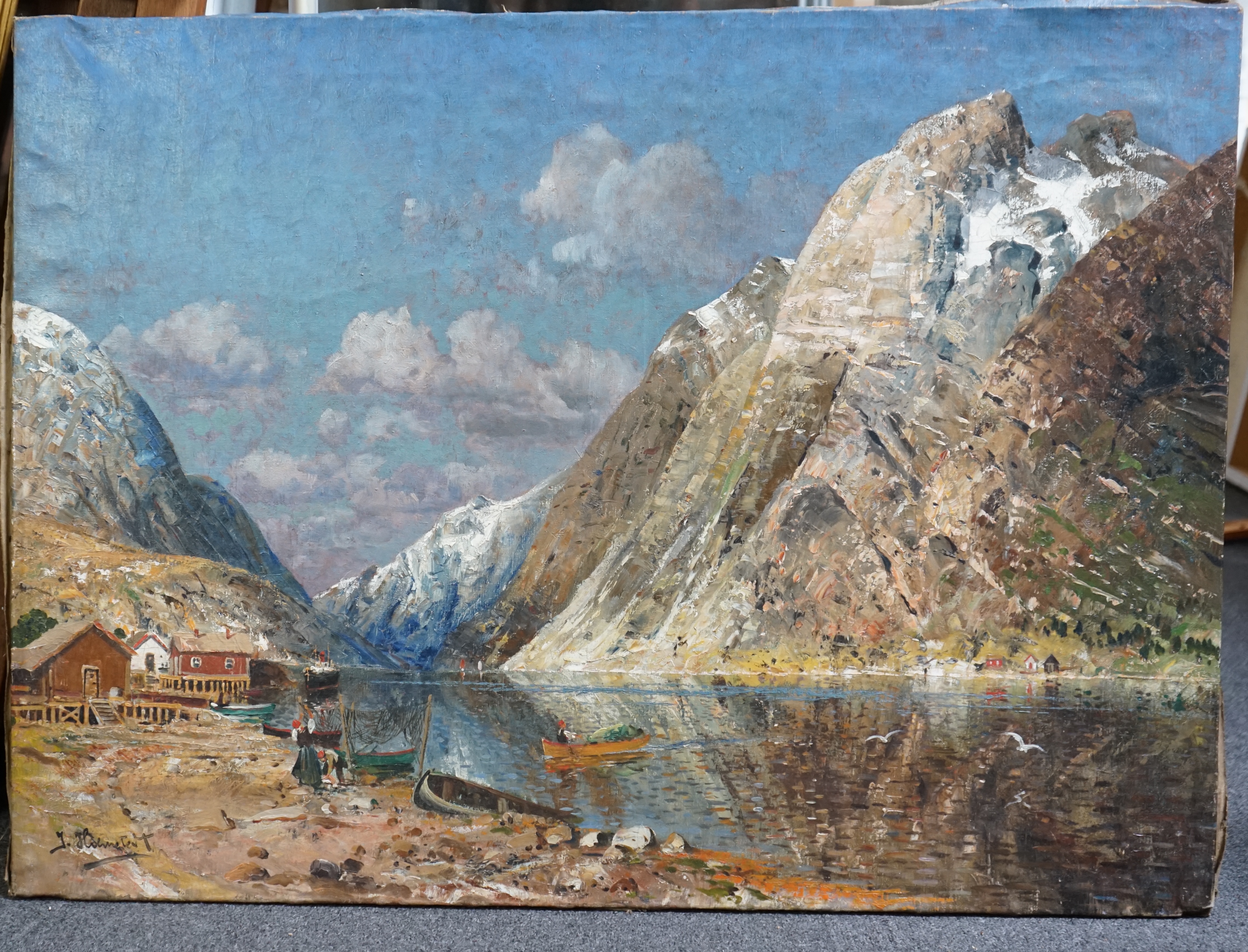 Joseph Holmstedt (Austrian, 1841-1918), Norwegian fjord, oil on canvas, 71 x 97cm